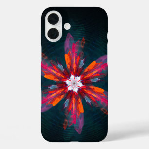 フローラマンダラフラワーオレンジレッドブルー抽象芸術 iPhone 16 PLUSケース