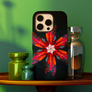 フローラマンダラフラワーオレンジレッドブルー抽象芸術 iPhone 16 PROケース