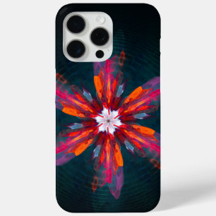 フローラマンダラフラワーオレンジレッドブルー抽象芸術 iPhone 15 PRO MAXケース