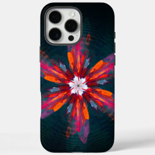 フローラマンダラフラワーオレンジレッドブルー抽象芸術 iPhone 16 PRO MAXケース
