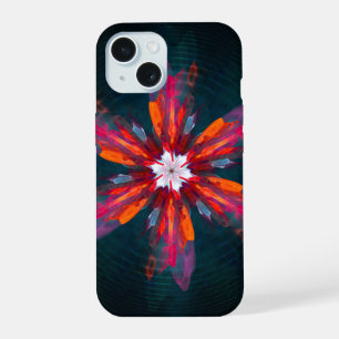 フローラマンダラフラワーオレンジレッドブルー抽象芸術 iPhone 15ケース