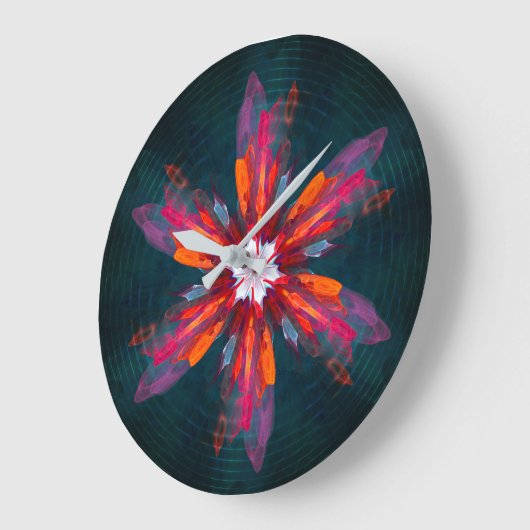 フローラマンダラフラワーズオレンジレッドブルー抽象芸術 ラージ壁時計 (傾斜)