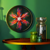 フローラマンダラフラワーズオレンジレッドブルー抽象芸術 ラージ壁時計