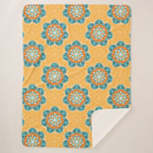 フローラマンダラータイルinオレンジ&ティール（緑がかった色） シェルパブランケット (正面)