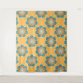 フローラマンダラータイルinオレンジ&ティール（緑がかった色） タペストリー (正面)