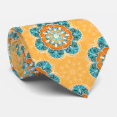 フローラマンダラータイルinオレンジ&ティール(緑がかった色) ネクタイ (ロール)
