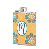 フローラマンダラータイルinオレンジ&ティール（緑がかった色） フラスク (左)