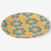 フローラマンダラータイルinオレンジ&ティール（緑がかった色） ペーパープレート (アングル)