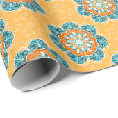 フローラマンダラータイルinオレンジ&ティール（緑がかった色） ラッピングペーパー (ロールコーナー)
