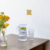 フローラマンダラータイルinオレンジ&ティール（緑がかった色） 箔ポスター (レイダウン (キッチン))