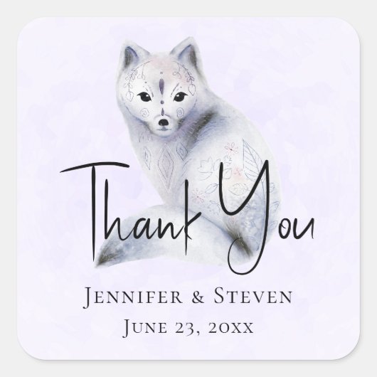 フローラマーキング付きキュート北欧キツネ結婚 スクエアシール (正面)