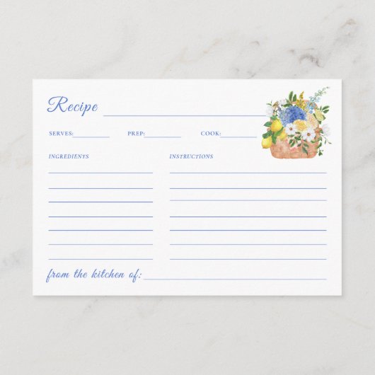 フローラマーケットブルーブライダルシャワーレシピカード エンクロージャーカード (裏面)