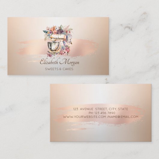 フローラミキサバラ金ゴールドブラシストロークベーカリー 名刺 (正面/裏面)