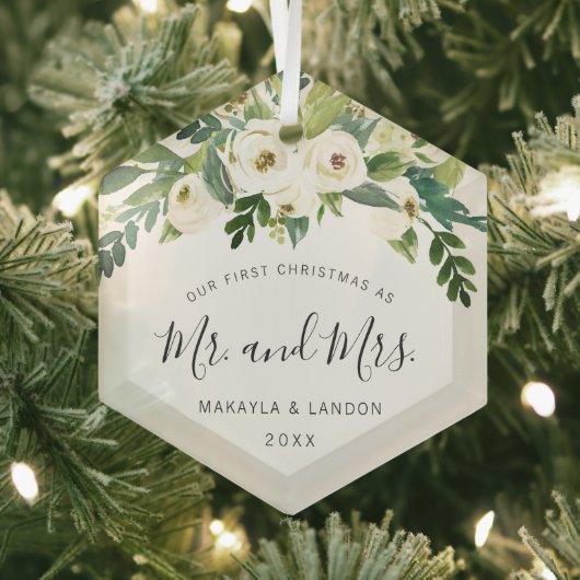 フローラミスターとミセス写真の私たちの初めてのクリスマス ガラスオーナメント (インサイチュ)