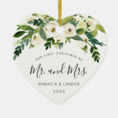 フローラミスターとミセス写真の私たちの初めてのクリスマス セラミックオーナメント (正面)