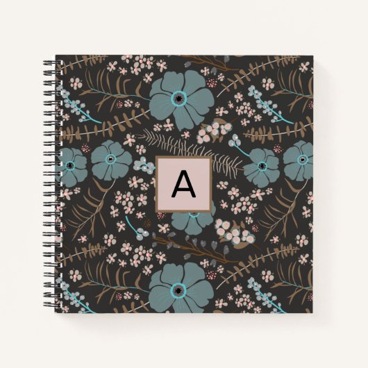 フローラミックスティール(緑がかった色)グレーピンクパーソナライズされた ノートブック (正面)