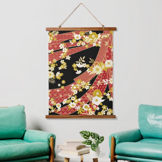 フローラミックス着物パターン 吊り下げ型タペストリー (リビング)