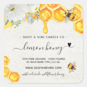 フローラミツバチ |手作りの自家製キャンドル スクエアシール (正面)