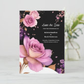 フローラミニマリスト結婚式の日付カードを保存 セーブザデート (スタンド正面)