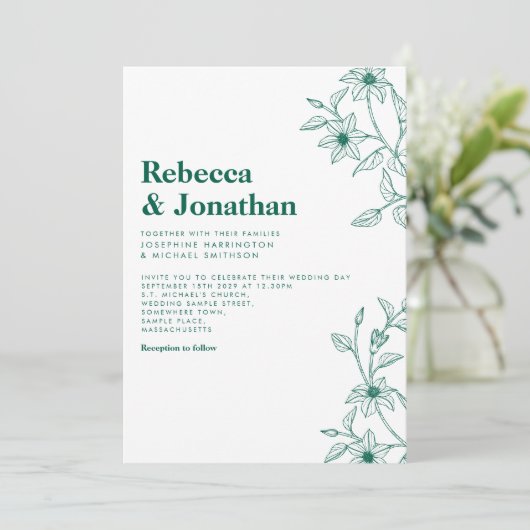 フローラミニマルエメラルドグリーン結婚式招待状 招待状 (スタンド正面)
