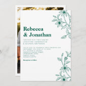 フローラミニマルエメラルドグリーン結婚式招待状 招待状 (正面/裏面)