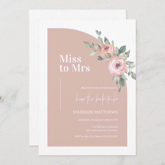 フローラミニマルピ恋しく思クク・アーブライダルシャワー 招待状 (正面/裏面)