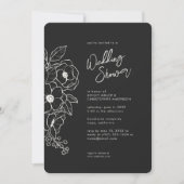 フローラミニマルボタニカルブラックノワールウェディングシャワー 招待状 (正面)