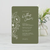 フローラミニマルボタニカルモスグリーンウェディングシャワー 招待状 (スタンド正面)