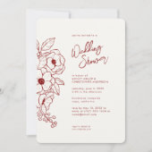 フローラミニマルボタニカルルビーレッドウェディングシャワー 招待状 (正面)