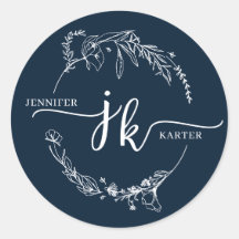 フローラミニマルリースネイビーブルーモノグラム結婚ズ