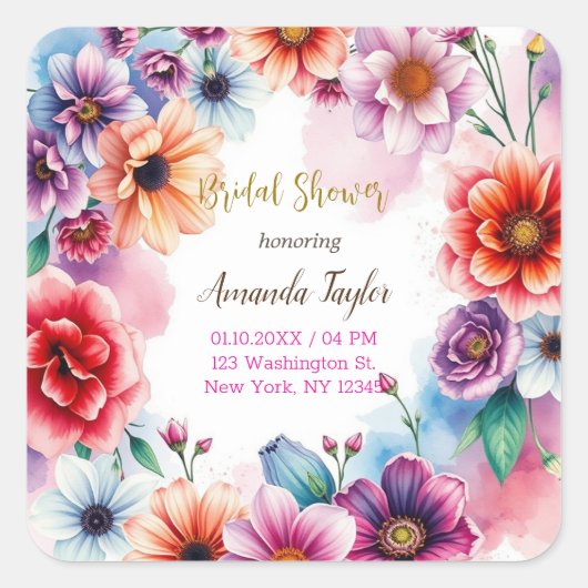 フローラミニマル書道ブライダルシャワーカード スクエアシール (正面)