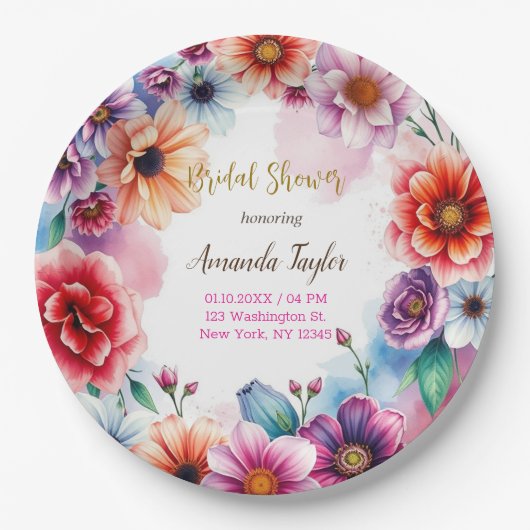 フローラミニマル書道ブライダルシャワーカード ペーパープレート (正面)