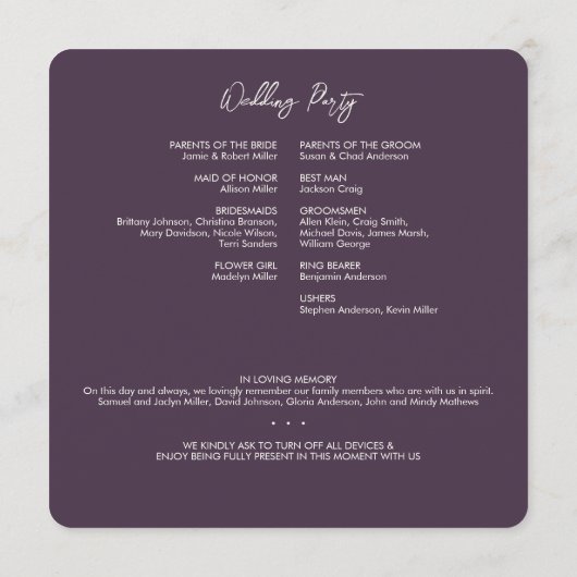 フローラミニマル植物ナス紫結婚の プログラム (裏面)