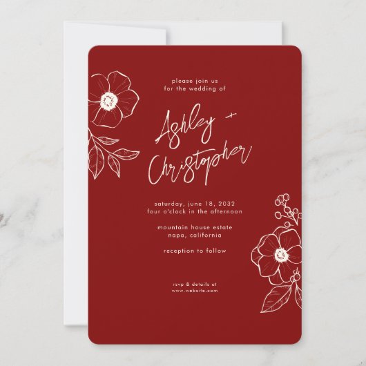 フローラミニマル植物性ルビーレッド結婚ズ 招待状 (正面)