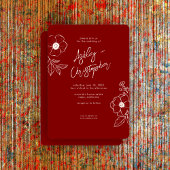 フローラミニマル植物性ルビーレッド結婚ズ 招待状