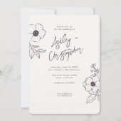 フローラミニマル植物紫色の写真結婚ズ 招待状 (正面)