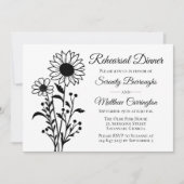 フローラミニマル白黒結婚のリハーサル 招待状 (正面)