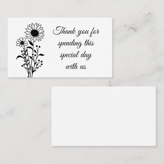 フローラミニマル白黒結婚ズ・サンキュー プレイスカード (正面/裏面)
