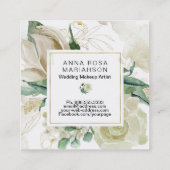 *~*フローラミュートされた水色金ゴールドのアウトライン スクエア名刺 (裏面)