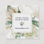 *~*フローラミュートされた水色金ゴールドのアウトライン スクエア名刺 (正面)