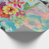 フローラミントガーデンターコイズピンクパステルバード ラッピングペーパー (角)