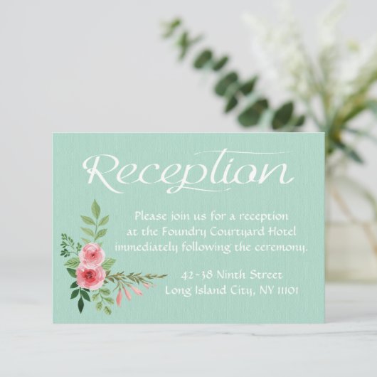 フローラミントグリーン披露宴ピンク結婚の花 招待状 (スタンド正面)