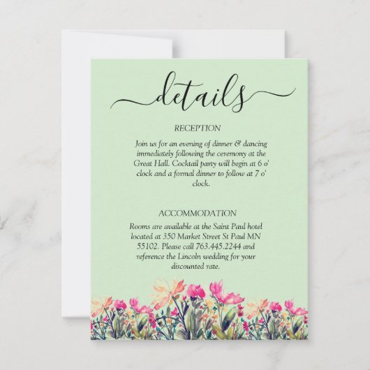 フローラミントグリーンQRコード結婚の式詳細 出欠カード (正面)