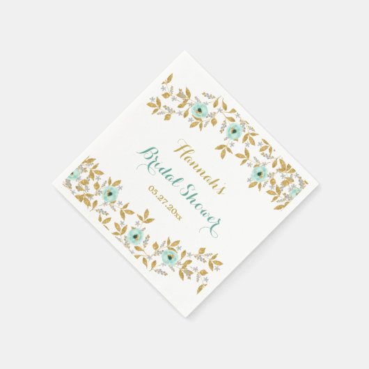 フローラミント金ゴールドリースブライダルシャワーナプキンス スタンダードカクテルナプキン (角)