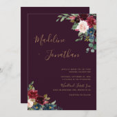 フローラムーディアメジストプラムジュエルト結婚ーンズ 招待状 (正面/裏面)