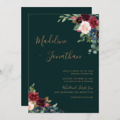 フローラムーディエメラルドグリーンジュエルト結婚ーン 招待状 (正面/裏面)