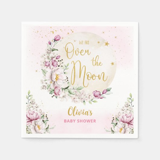フローラムーンピンクの赤ちゃんシャワー スタンダードカクテルナプキン (正面)