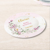 フローラムーンピンクの赤ちゃんシャワー ラウンドペーパーコースター (アングル)