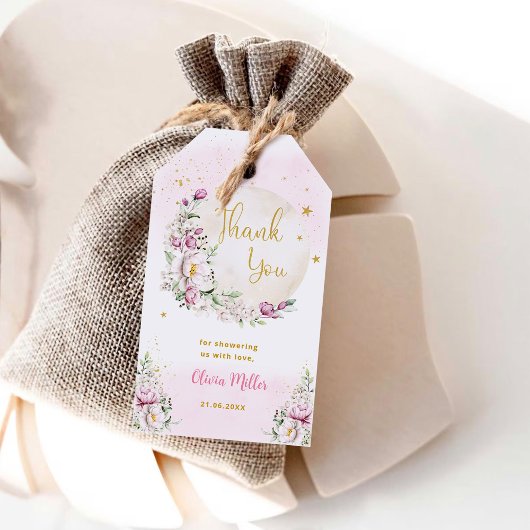 フローラムーンピンク赤ちゃんシャワーありがとう ギフトタグ