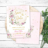 フローラムーンピンク赤ちゃんシャワー日付カードを保存 招待状
